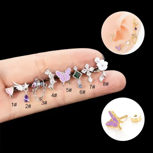 Wholesale 1 Piece 316L Stainless Steel Copper Artificial Pearls Zircon Ear Cartilage Rings & Studs Star Heart Shape Butterfly Waterproof Non Tarnish Surgical Steel