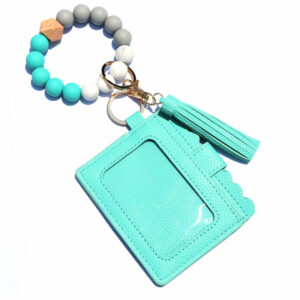 Wholesale Style Silicone Bead Bracelet Card Case pu Tassel Women Wallet Keychain Food Grade Silicone Bead Bracelet
