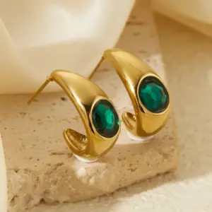 Turquoise Crescent Titanium Steel Earrings