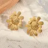 Wholesale Electroplating Golden Plated Sunflower Leaves Flower 304 Stainless Steel Casual Simple Style Polishing Plating Earrings