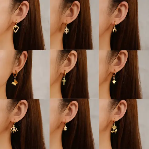 Wholesale 201 Stainless Steel 304 Stainless Steel Geometric Strawberry Butterfly Electroplated Golden Plated Casual Simple Style Streetwear Waterproof Non Tarnish Plating Earrings