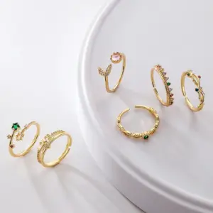 Wholesale Fashion Star Fish Tail Copper Gold Plated Zircon Open Ring 1 Piece