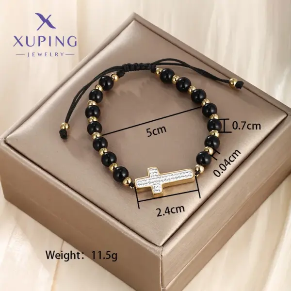 Wholesale XUPING Streetwear Cross 304 Stainless Steel 18K Gold Plated Artificial Gemstones Artificial Pearls Bracelets In Bulk