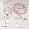 Wholesale Pink Rose Flower Beaded Cross Bracelet Necklace