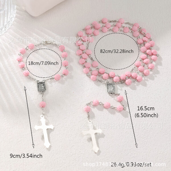 Wholesale Pink Rose Flower Beaded Cross Bracelet Necklace