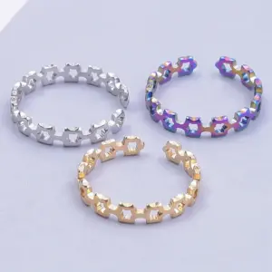 PVD Coated Real Gold Plated 18K Gold Star 304 Stainless Steel Streetwear Waterproof Non Tarnish Open Ring