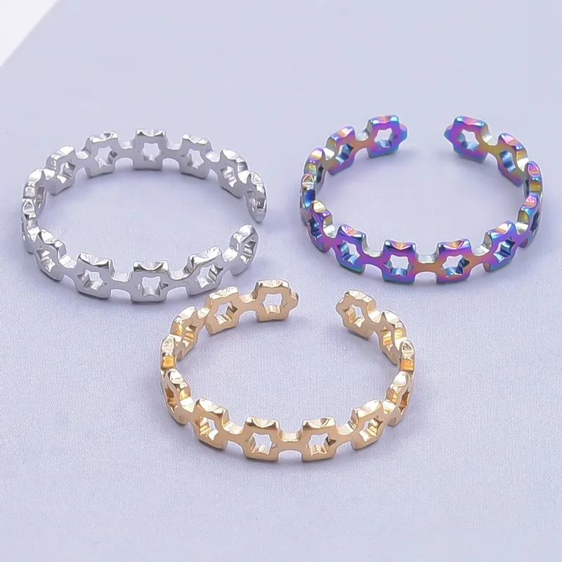 Wholesale PVD Coated Real Gold Plated 18K Gold Star 304 Stainless Steel Streetwear Waterproof Non Tarnish Open Ring