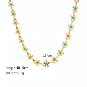 【XKN0172】Single-Sided Blue Flower Necklace / Gold