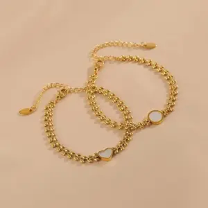 Fashion Heart Shape 304 Stainless Steel 18K Gold Plated Acrylic Stainless Steel Bracelets In Bulk
