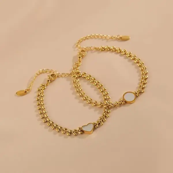 Fashion Heart Shape 304 Stainless Steel 18K Gold Plated Acrylic Stainless Steel Bracelets In Bulk