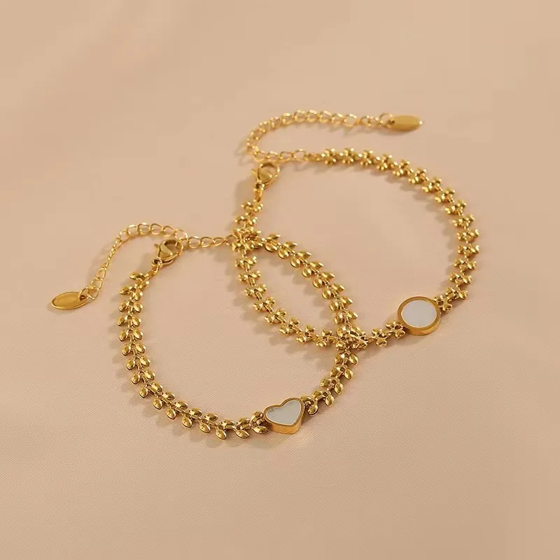Wholesale Fashion Heart Shape 304 Stainless Steel 18K Gold Plated Acrylic Stainless Steel Bracelets In Bulk