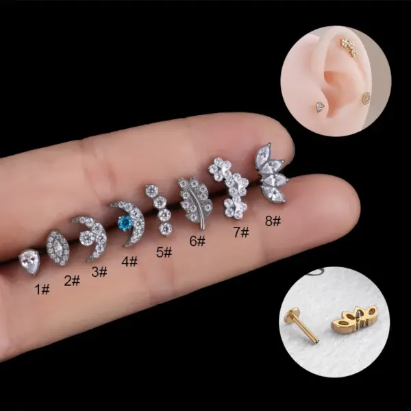 1 Piece Ear Cartilage Rings & Studs Fashion Leaf Moon Flower Pure Titanium Inlaid Zircon