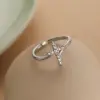 Simple Style Commute Cross Copper 18k Gold Plated Zircon Open Rings In Bulk