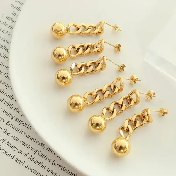 Vacuum Plating 18K Gold Plated 18K Gold Round Chain 201 Stainless Steel Retro Simple Style Drop Earrings