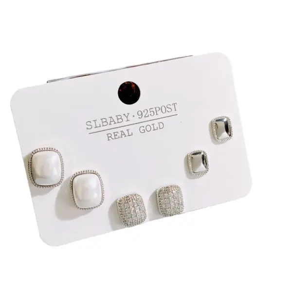 Wholesale 1 Set Simple Style Geometric Heart Shape Bow Knot Plating Inlay Copper Artificial Gemstones Ear Studs