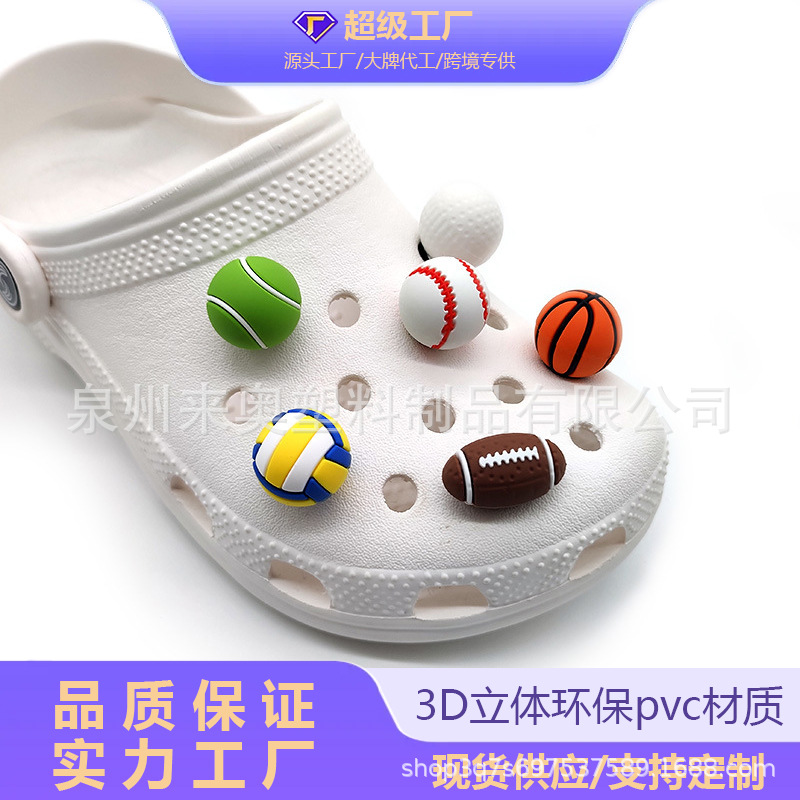 Wholesale Cross-Border 3D Football Hole Shoe Flower St Pvc Basketball Tennis Rugby Decoration Cartoon Stereo Shoe Buckle