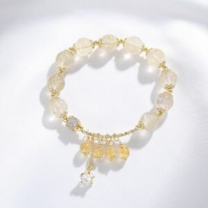 [Pink beauty]-3A golden hair crystal bracelet
