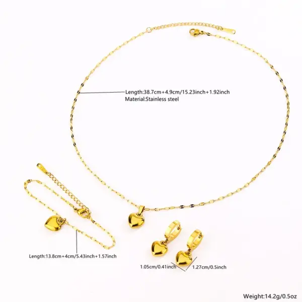 Ion Plating (IP) 18K Gold Plated Heart Shape 304 Stainless Steel Fairy Style Cute Sweet Waterproof Non Tarnish Jewelry Set