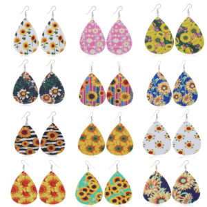 Wholesale Explosive leather earrings creative versatile leather earrings Amazon sunflower pattern leather earrings