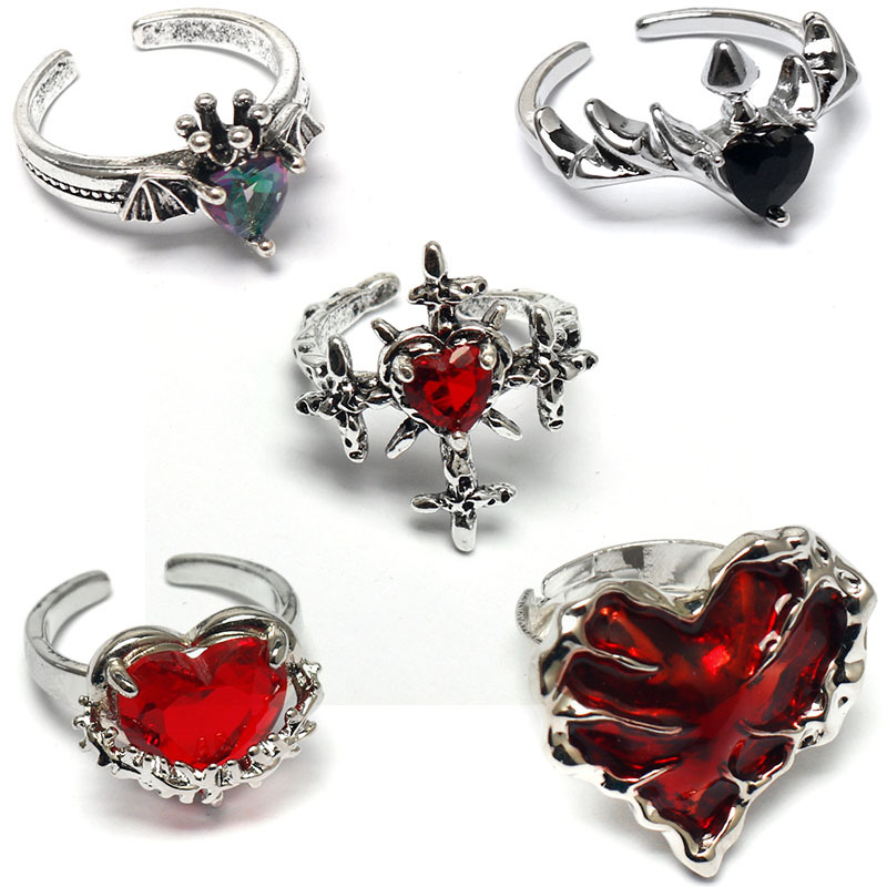 Wholesale Dark Gothic Red Love Cross Ring Female Niche Design High-grade Sense Personality Finger Ring Open Ring