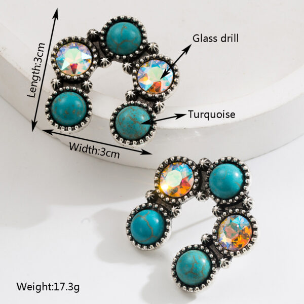 oly-03d7496d90d1ed63695fd5858afdbfe1 Wholesale European and American Creative New Ethnic Style Earrings Vintage Alloy Plated Ancient Silver Diamond Turquoise Geometric Pendant Earrings for Women