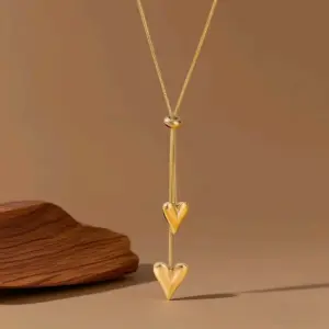 X01180-Round Snake Pull Heart Necklace - Gold