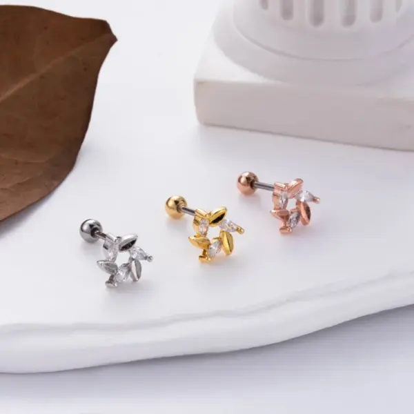 1 Piece Copper Zircon Ear Cartilage Rings & Studs Star Eye Flower Waterproof Non Tarnish Surgical Steel