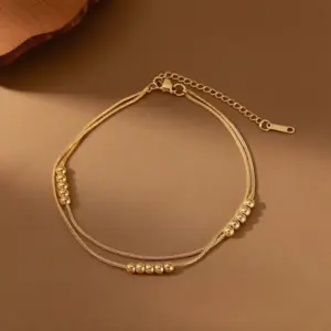 J05037-Double Layer Bead Anklet- Gold