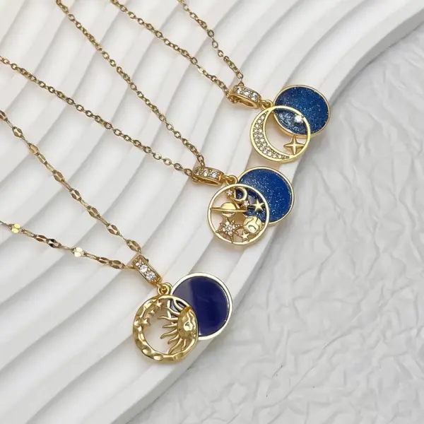 Ion Plating (IP) 18K Gold Plated Star Moon 304 Stainless Steel Copper Marine Style Classic Waterproof Non Tarnish Pendant Necklace