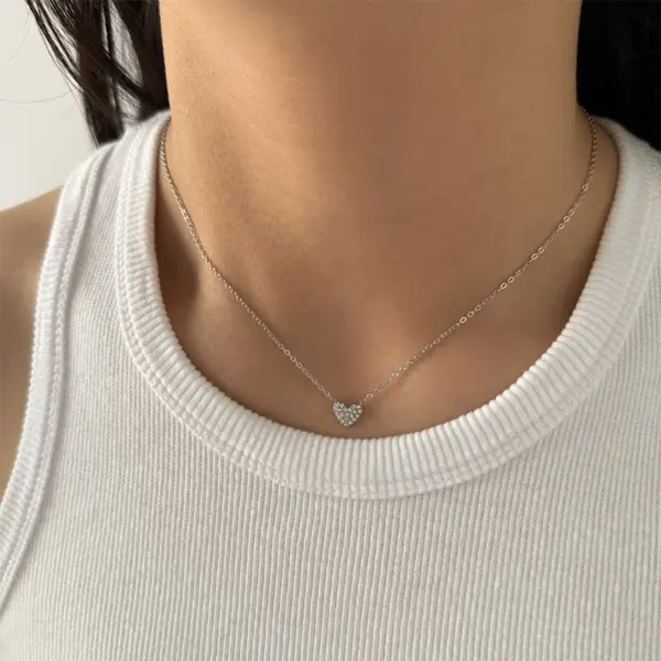 Wholesale Stainless Steel New Exquisite Micro Inlaid Zircon Minimalist Style Versatile Heart Pendant Necklace For Women Vacuum Furnace Electroplating High Quality Non-Fading Jewelry