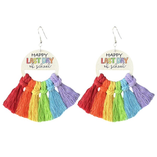 Wholesale Amazon Cross-border Graduation Season Earrings Happy Friday Term Last Day Wooden Braided Tassel Earrings