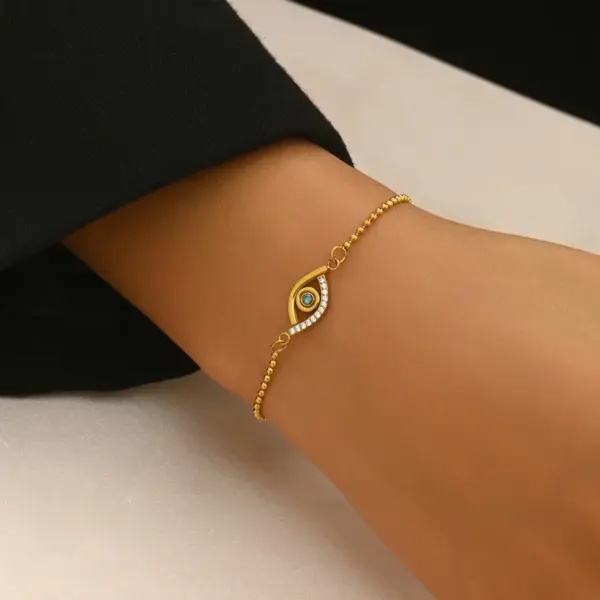 PVD Coated Real Gold Plated 18K Gold Eye 304 Stainless Steel Retro Waterproof Non Tarnish 304 Stainless Steel Bracelets Necklace