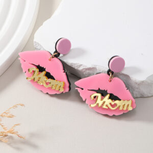 Wholesale Letter Mom Mama Mother's Day European and American Cross-Border Pink Lips Acrylic Earrings Women's Personalized Earrings