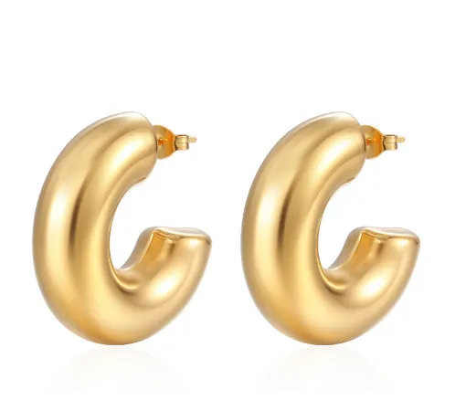 304 Stainless Steel C Shape Geometric PVD Coated 18K Real Gold Plated 18K Gold Simple Style Waterproof Non Tarnish Plating Gold Ear Studs