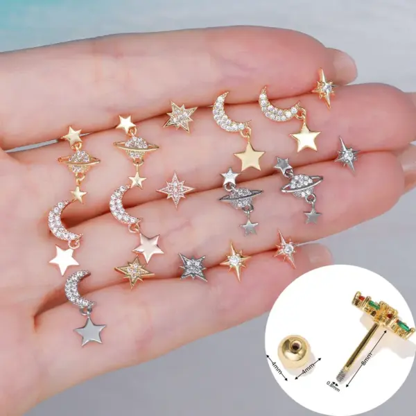 Wholesale Fashion Star Brass Plating Zircon Ear Studs 1 Piece