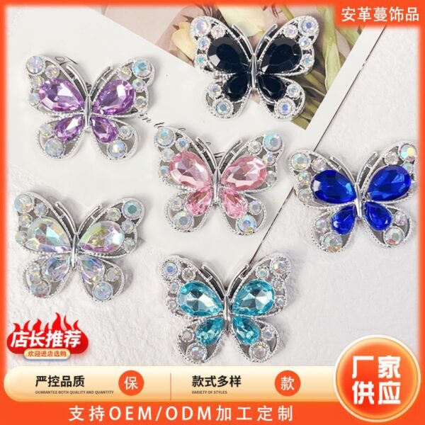 Wholesale Single-sided alloy diamond butterfly diy phone case car air outlet hairpin brooch corsage accessories crystal