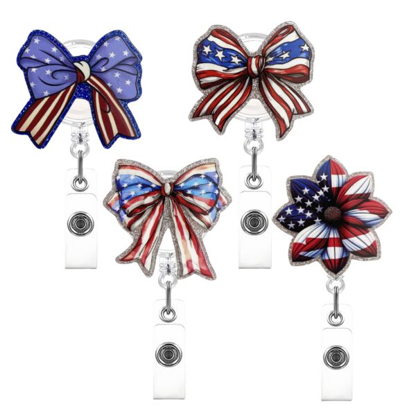 Wholesale Cross-border New Acrylic Glitter Independence Day Easy-to-pull Buckle US Doctor Nurse Retractable Badge Reel ID Buckle