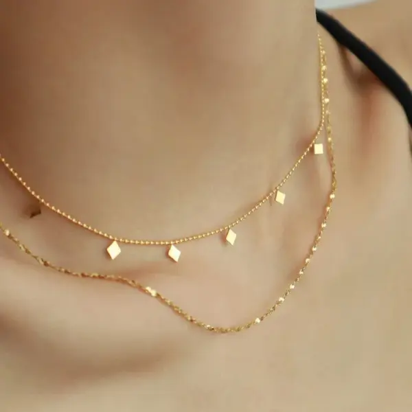 Wholesale Ion Plating (IP) 18K Gold Plated Geometric 304 Stainless Steel Fairy Style Sweet Simple Waterproof Non Tarnish Double Layer Necklaces