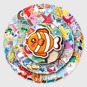 Wholesale 100 cartoon marine animal cross-border Laptop Luggage scooter motorcycle decorative stickers