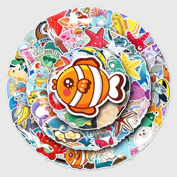 Wholesale 100 cartoon marine animal cross-border Laptop Luggage scooter motorcycle decorative stickers