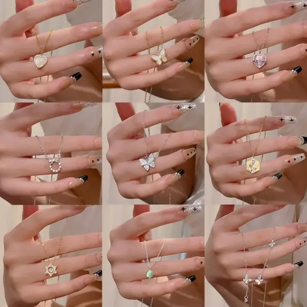 Wholesale Modern Style Geometric Heart Shape Bow Knot Titanium Steel Plating Inlay Zircon Pendant Necklace