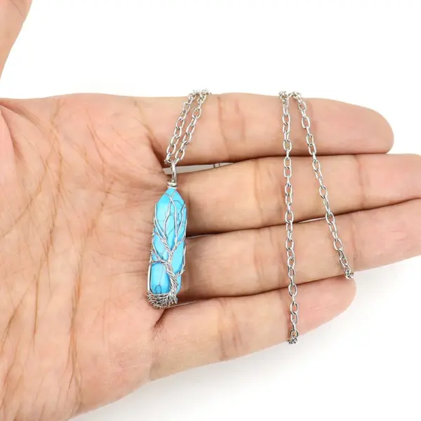 Wholesale Simple Style Hexagon Prism Natural Stone Ferroalloy Knitting Pendant Necklace