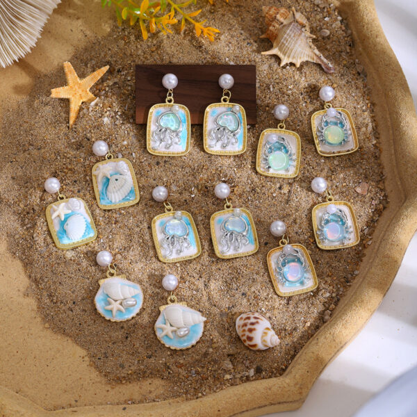 Wholesale French-Style Mori Monet Garden Light Luxury High-End Earrings for Women, Elegant and Sweet Fresh Floral Shell Holiday Earrings