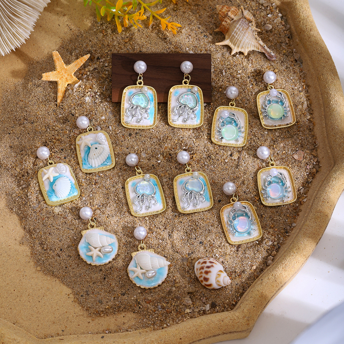 Wholesale French-Style Mori Monet Garden Light Luxury High-End Earrings for Women, Elegant and Sweet Fresh Floral Shell Holiday Earrings