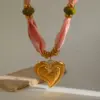 Wholesale Artistic Style Stainless Steel 18K Gold Plated Ceramic Heart Pendant Tie Dye Cloth Strip Necklace For Women Casual Elegant Vintage