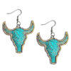 Wholesale Diamond-studded genuine leather bull head-shaped western earrings