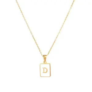 Fritillary Letter Square Pendant Necklace-Gold-Letter D