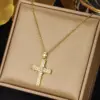 Ethnic Style Cross Stainless Steel Inlay Zircon Pendant Necklace