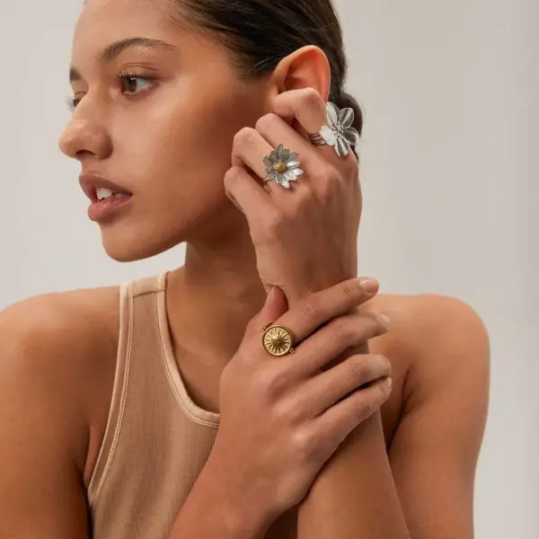 304 Stainless Steel Flower IG Style Elegant Waterproof Non Tarnish Silver Open Rings