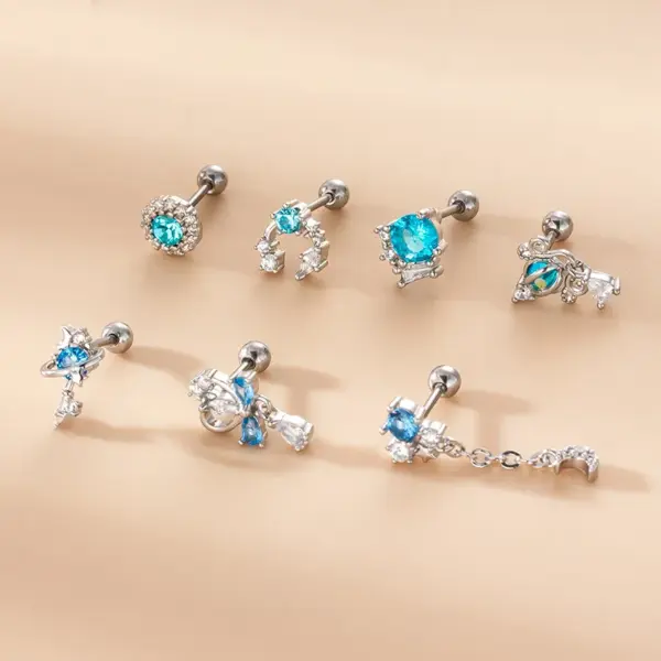 Wholesale 1 Piece 316L Stainless Steel Copper Zircon Ear Cartilage Rings & Studs Geometric Flower Waterproof Non Tarnish Surgical Steel